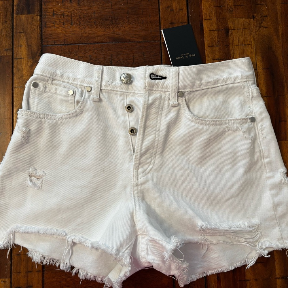 Rag & Bone Maya High Rise White Distressed Denim Shorts